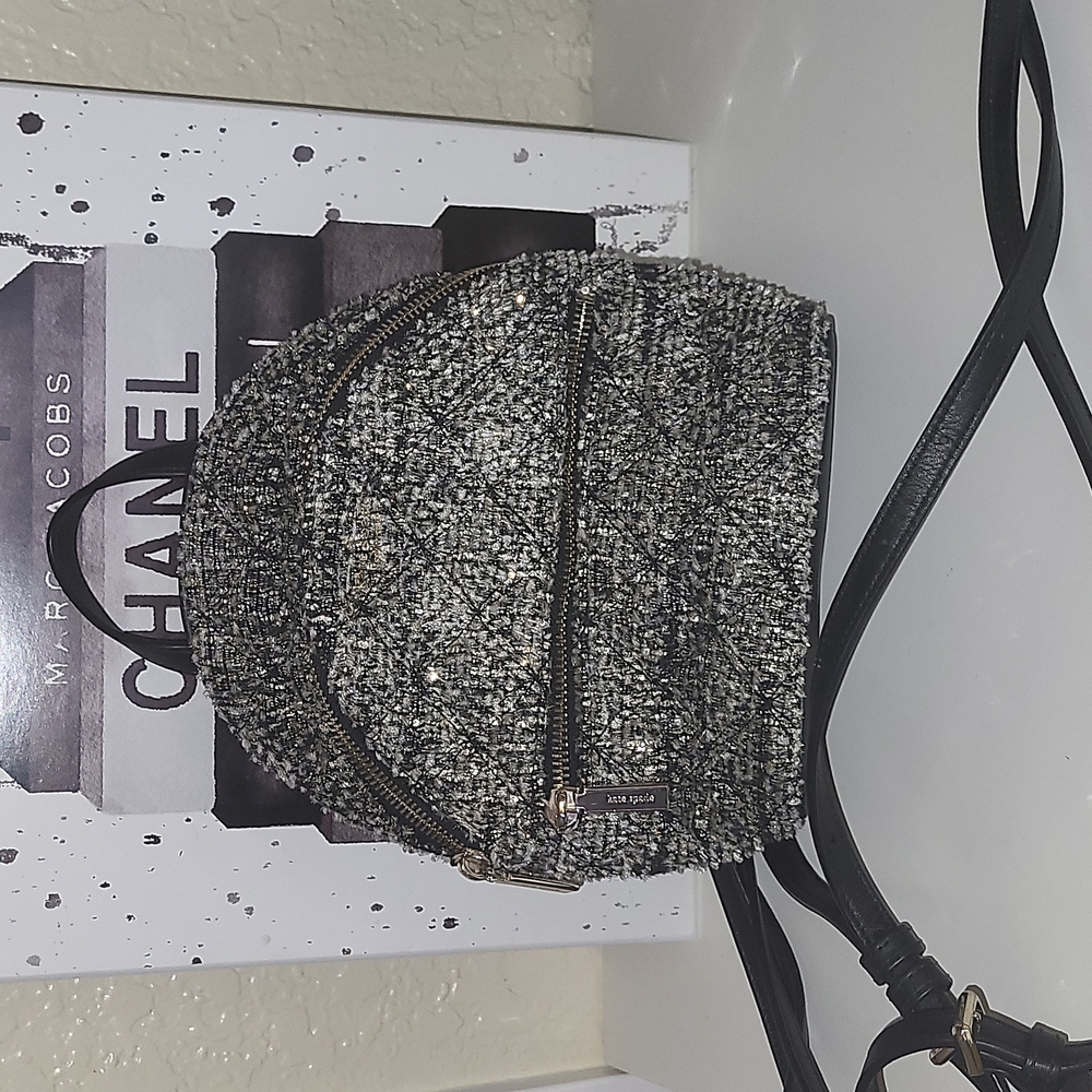 EUC Kate Spade mini natalia backpack in .tweed. tinsely sparkly..leather..